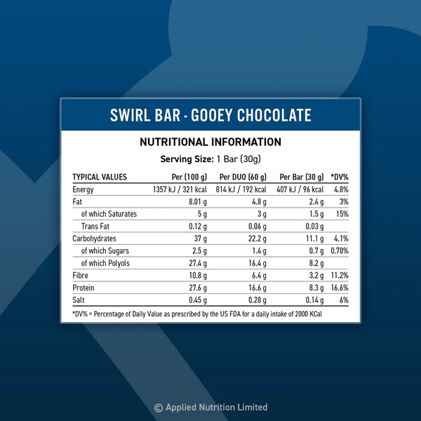 Applied Nutrition Swirl Protein Bars - High Protein, Low Sugar, Gym Snack Bar 60g Gooey Chocolate