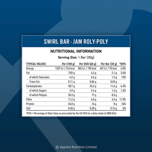 Applied Nutrition Swirl Protein Bars - High Protein, Low Sugar, Gym Snack Bar 60g Jam Roll-Poly