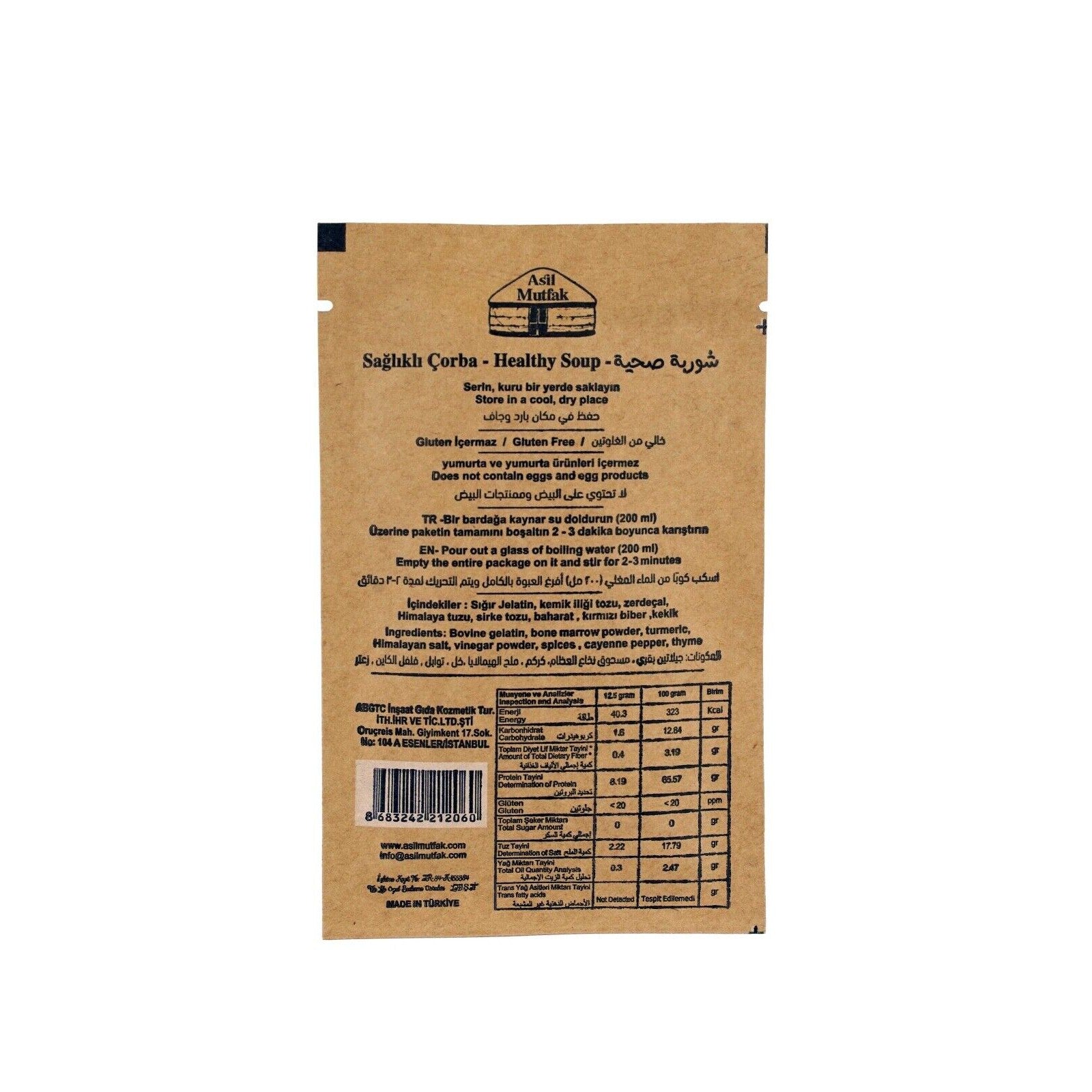 Asil Mutfak Bone Broth Soup Original Flavour 100% Natural Collagen Halal Certified Gluten Free Keto Low Carb 5 Packets