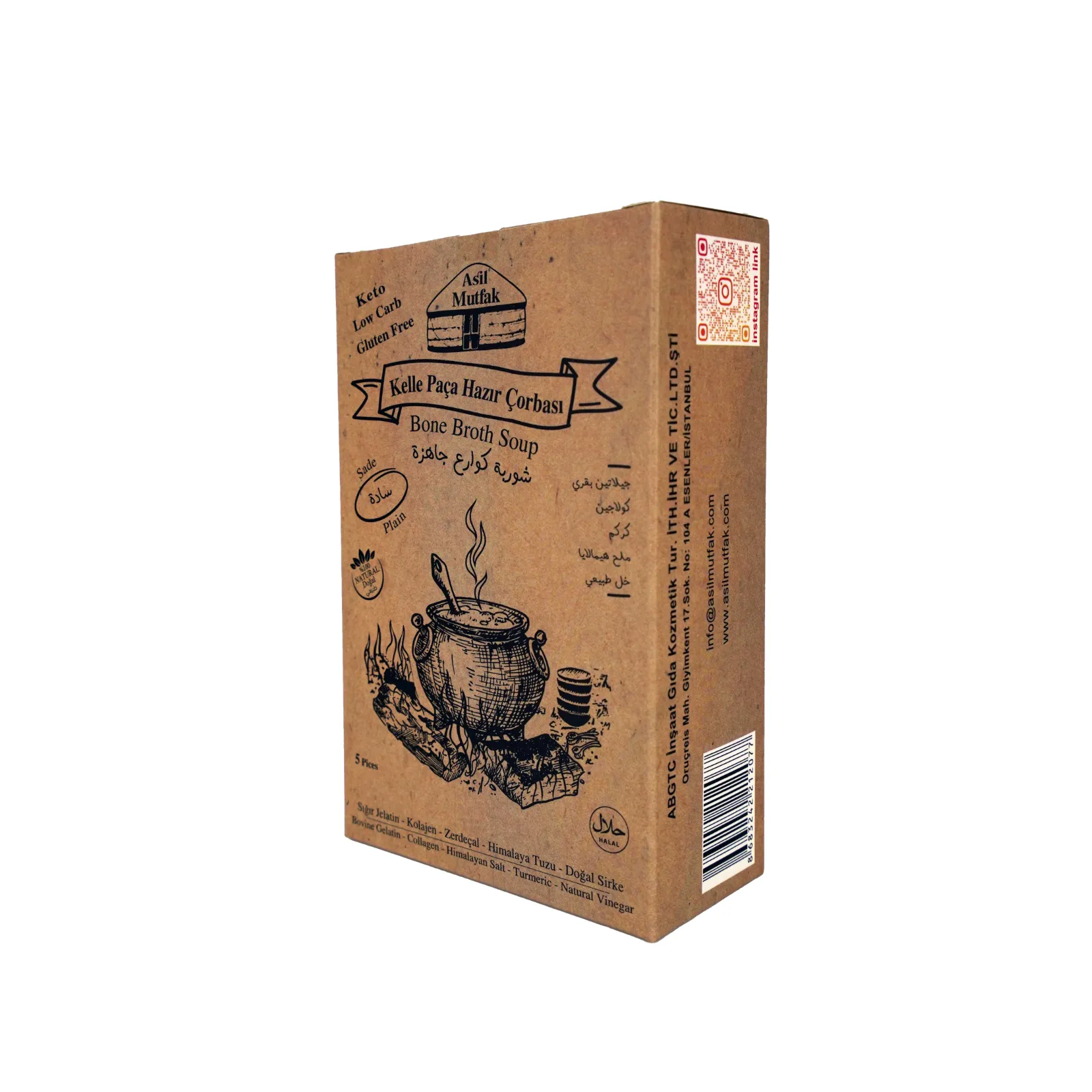 Asil Mutfak Bone Broth Soup Original Flavour 100% Natural Collagen Halal Certified Gluten Free Keto Low Carb 5 Packets