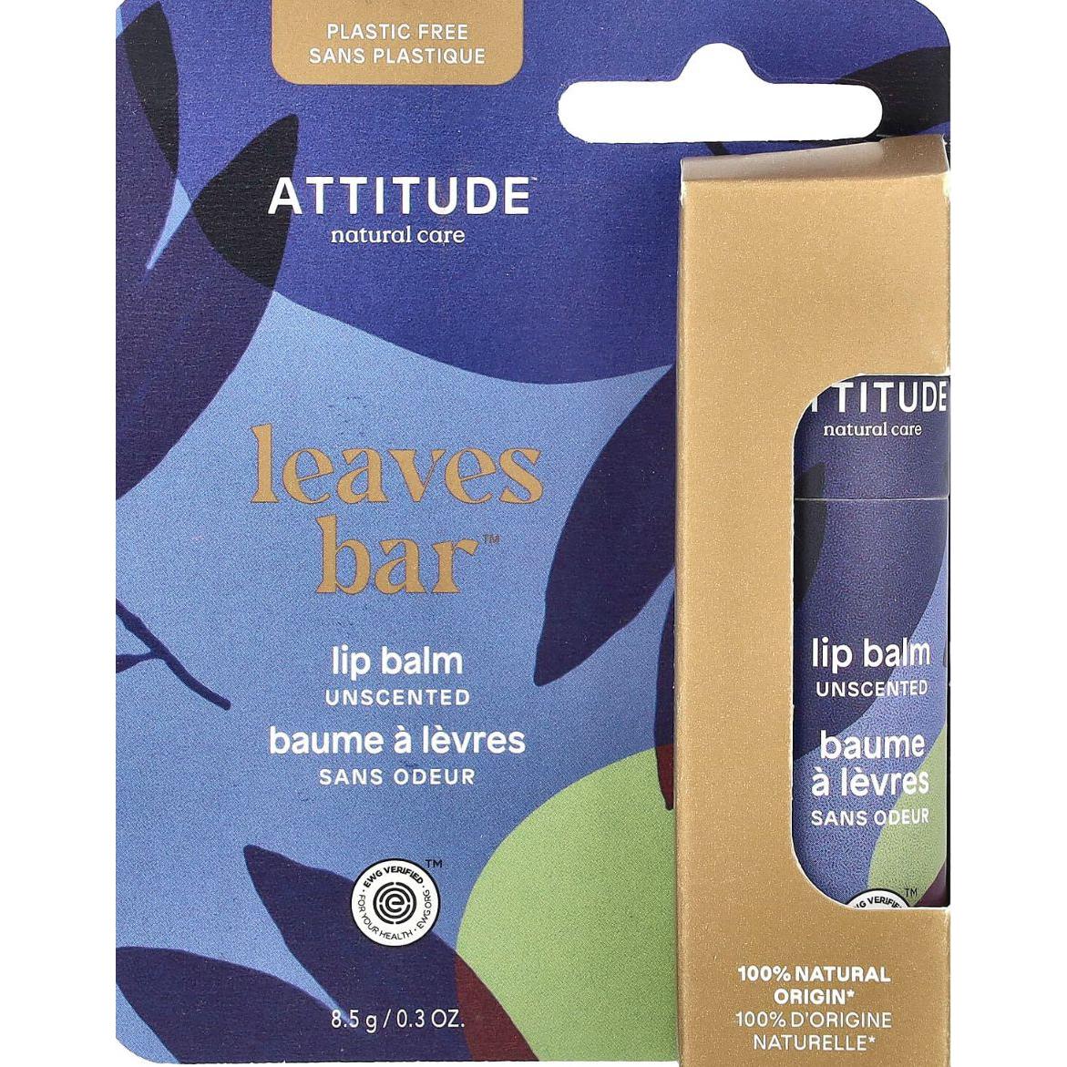 Attitude Lip Balm Leaves Bar Unscented .3 oz.