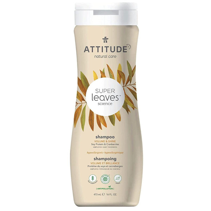 Attitude Super Leaves Natural shampoo Hypoallergenic Volume & Shine Soy Protein & Cranberries SLS FREE 473ml