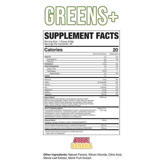 Axe & Sledge Greens+ Supergreens Powder 30 Servings -Apple Banana Flavor