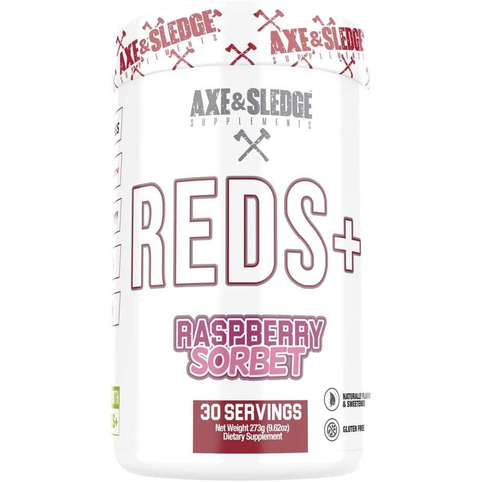 Axe & Sledge Reds+ Superfood Powder with Acai Beetroot Pomegrante, Antioxidants, Digestive Enzymes, Probiotics, Prebiotics, 30 Servings - Raspberry Sorbet