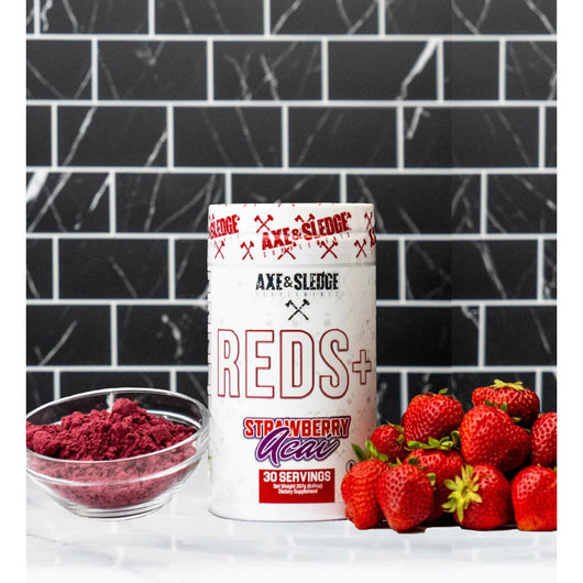 Axe & Sledge Reds+ Superfood Powder with Acai Beetroot Pomegrante, Antioxidants, Digestive Enzymes, Probiotics, Prebiotics, 30 Servings - Strawberry Acai