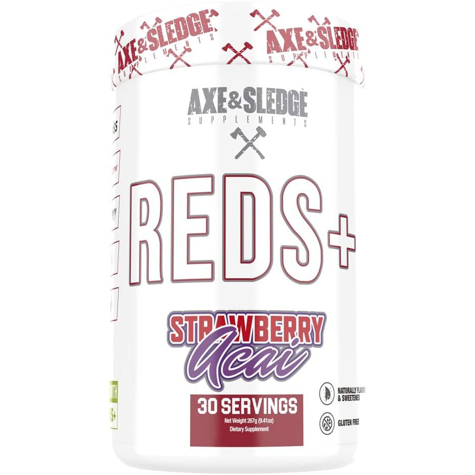 Axe & Sledge Reds+ Superfood Powder with Acai Beetroot Pomegrante, Antioxidants, Digestive Enzymes, Probiotics, Prebiotics, 30 Servings - Strawberry Acai