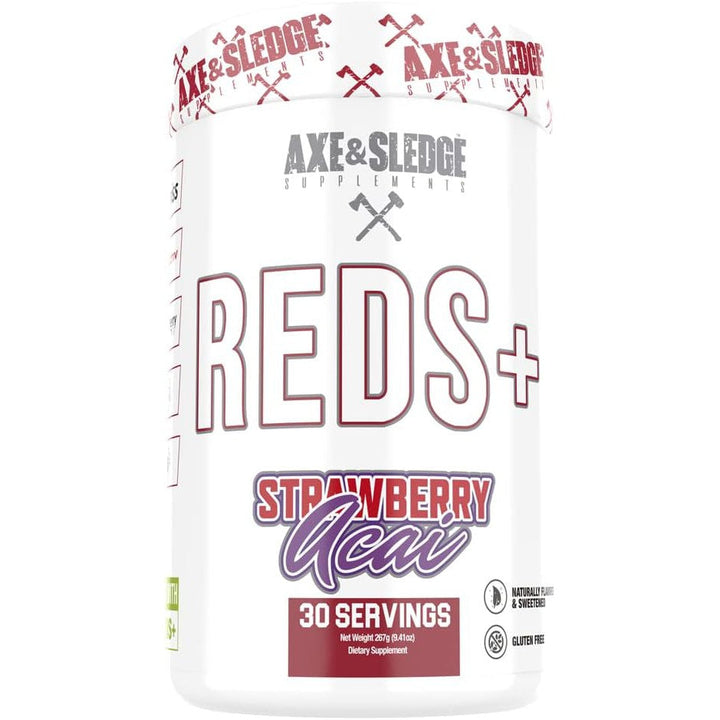 Axe & Sledge Reds+ Superfood Powder with Acai Beetroot Pomegrante, Antioxidants, Digestive Enzymes, Probiotics, Prebiotics, 30 Servings - Strawberry Acai