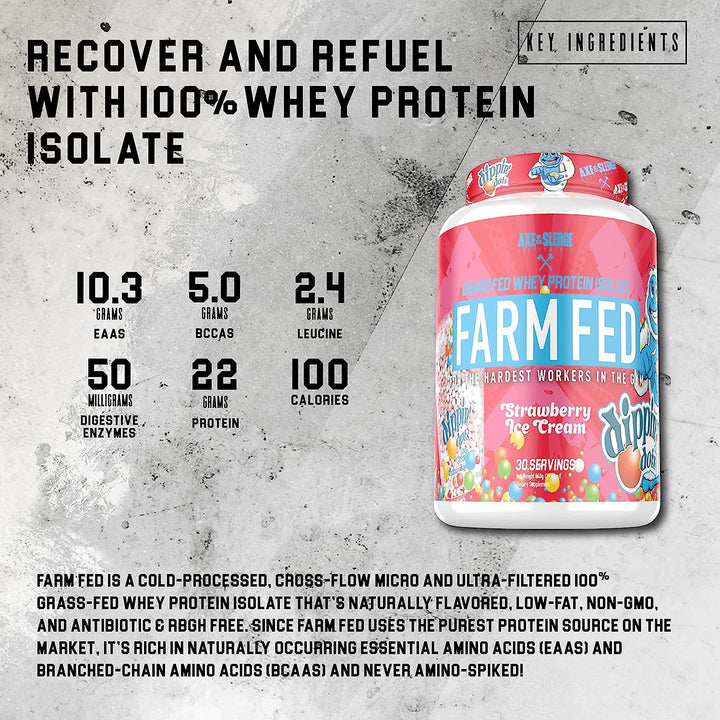 Axe & Sledge Supplements Farm Fed Grass-Fed Whey Protein Isolate with Digestive Enzymes, 22 Grams Protein, 840g 30 Servings - Chocolate Milkshake