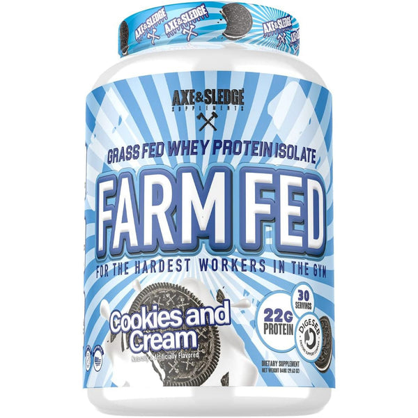 Axe & Sledge Supplements Farm Fed Grass-Fed Whey Protein Isolate with Digestive Enzymes, 22 Grams Protein, 840g 30 Servings - Cookies and Cream