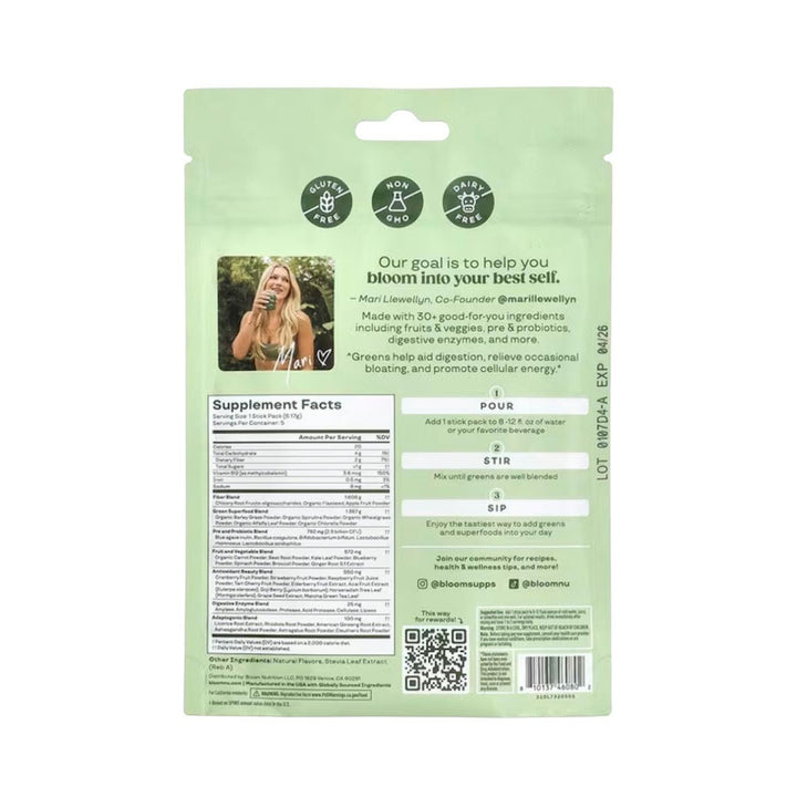 BLOOM Greens & Superfoods COCONUT Flavored 5 Stick Packs