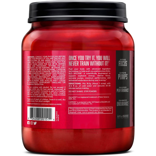 BSN N.O.-XPLODE Pre Workout Powder, Energy Supplement with Creatine and Beta-Alanine, Fruit Punch Flavor, 1.11 KG 60 Servings