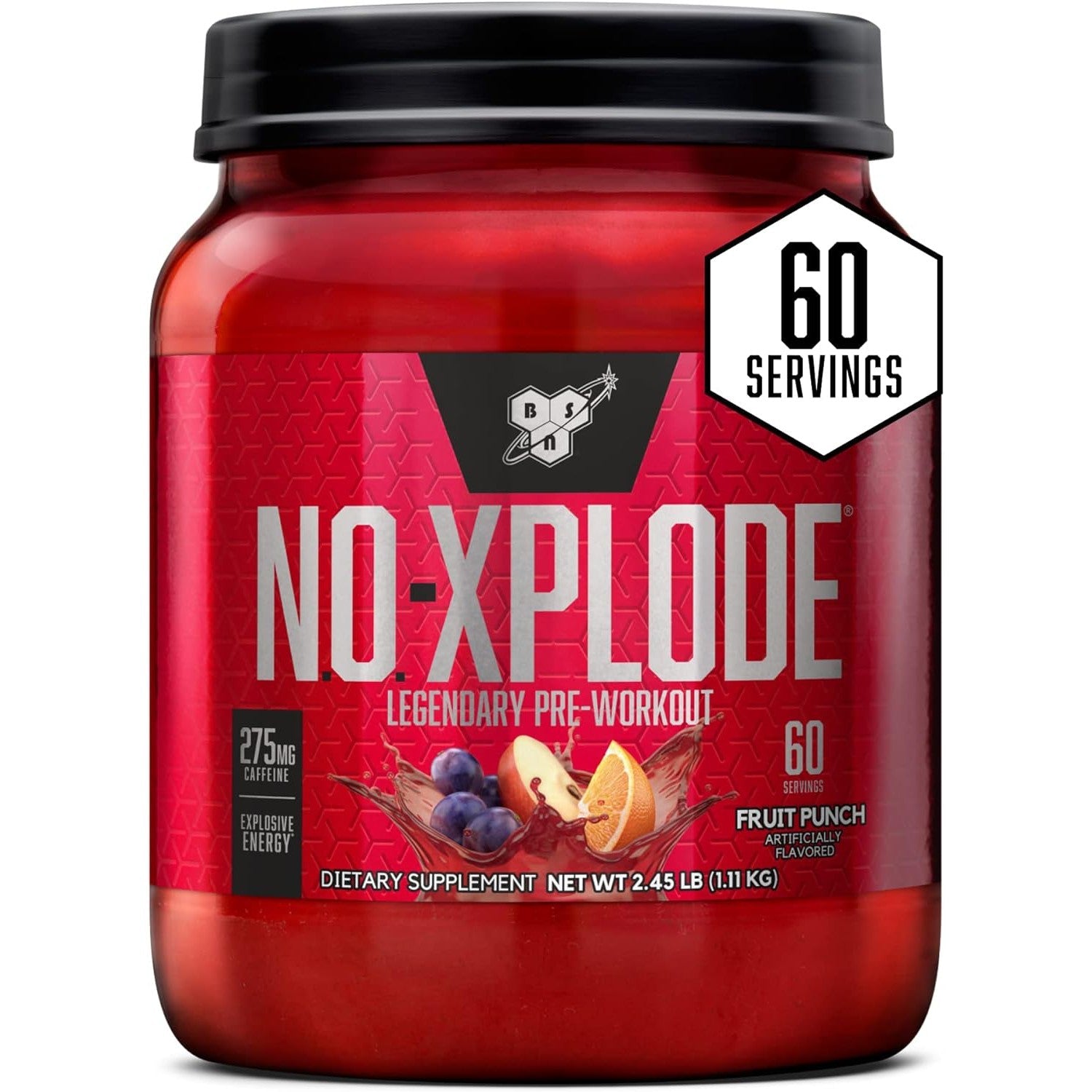 BSN N.O.-XPLODE Pre Workout Powder, Energy Supplement with Creatine and Beta-Alanine, Fruit Punch Flavor, 1.11 KG 60 Servings