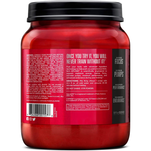 BSN N.O.-XPLODE Pre Workout Powder, Energy Supplement with Creatine and Beta-Alanine, Watermelon Flavor, 1.11 KG 60 Servings