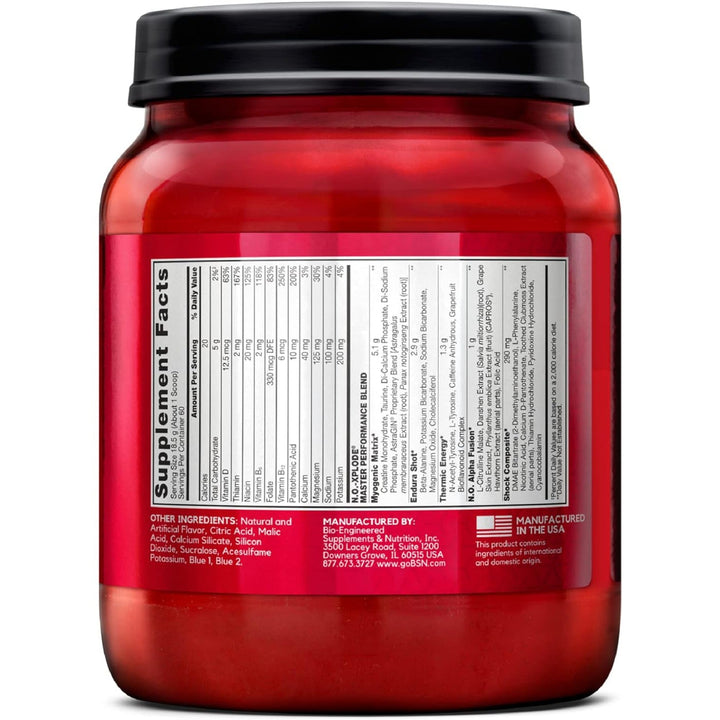 BSN N.O.-XPLODE Pre Workout Supplement with Creatine, Beta-Alanine Blue Raz, 60 Servings