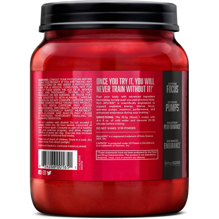 BSN N.O.-XPLODE Pre Workout Supplement with Creatine, Beta-Alanine Green Apple, 60 Servings