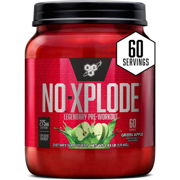 BSN N.O.-XPLODE Pre Workout Supplement with Creatine, Beta-Alanine Green Apple, 60 Servings