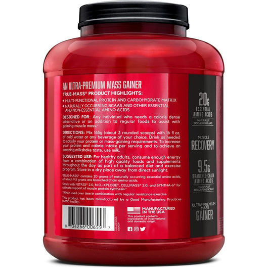 BSN TRUE-MASS Weight Gainer, Muscle Mass Gainer Protein Powder, Chocolate Milkshake, 2.64 KG