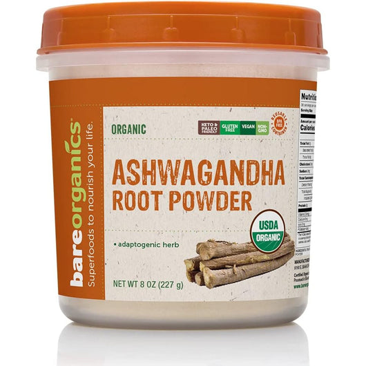 BareOrganics Organic Ashwagandha Root Powder Gluten-Free & Non-GMO 227g