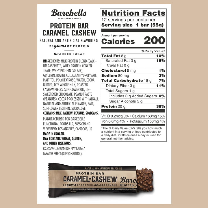 Barebells Protein Bar Caramel Cashew 20g Protein No Added Sugar 55g