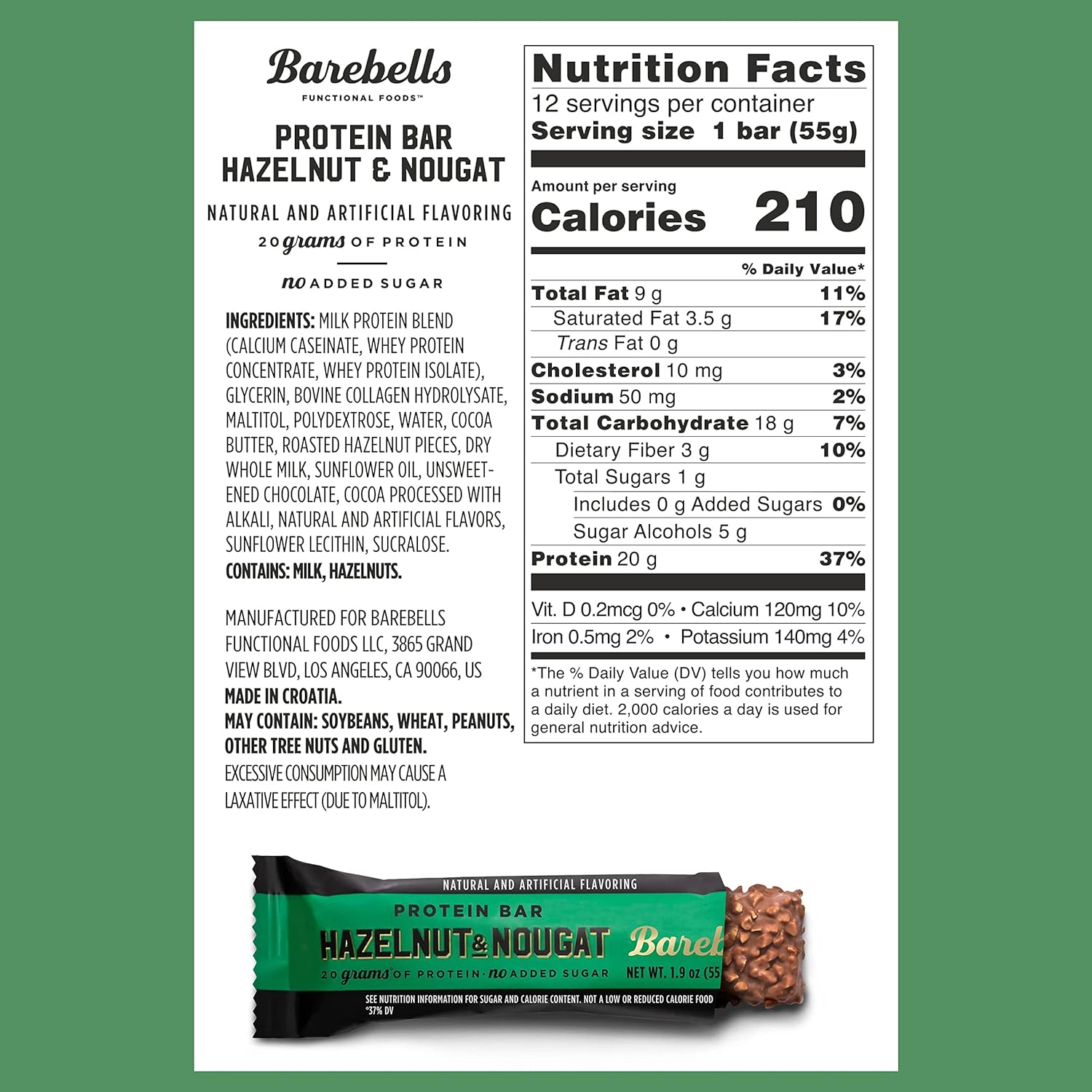 Barebells Protein Bar Hazelnut Nougat 20g Protein No Added Sugar 55g