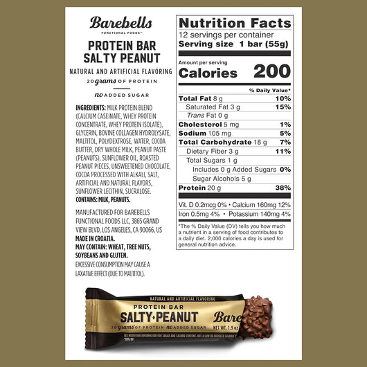 Barebells Protein Bar Salty Peanut 20g Protein No Added Sugar 55g