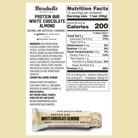 Barebells Protein Bar White chocolate Almond 20g Protein No Added Sugar 55g