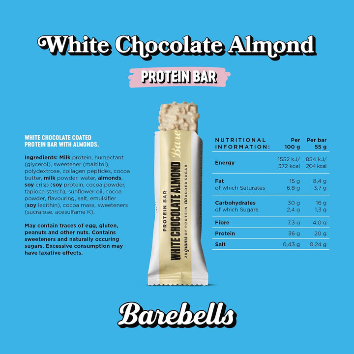 Barebells Protein Bar White chocolate Almond 20g Protein No Added Sugar 55g