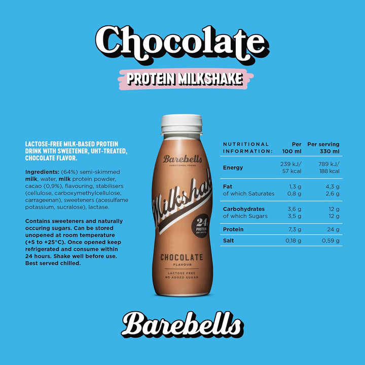 Barebells Protein Shake Chocolate Milkshake No Added Sugar Lactose Free 330ml