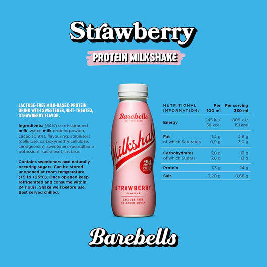 Barebells Protein Shake Strawberry No Added Sugar Lactose Free 330ml