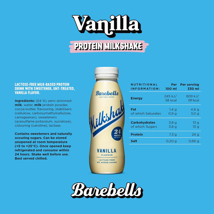 Barebells Protein Shake Vanilla Milkshake No Added Sugar Lactose Free 330ml