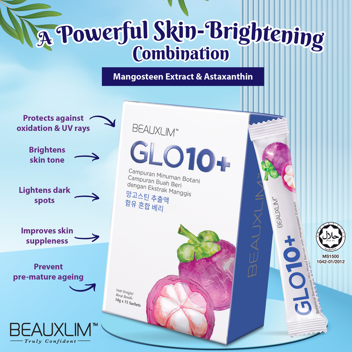 Beauxlim Glo10+ Mangosteen Extract and Astaxanthin with Marine Collagen (10g X 15 Sachets)