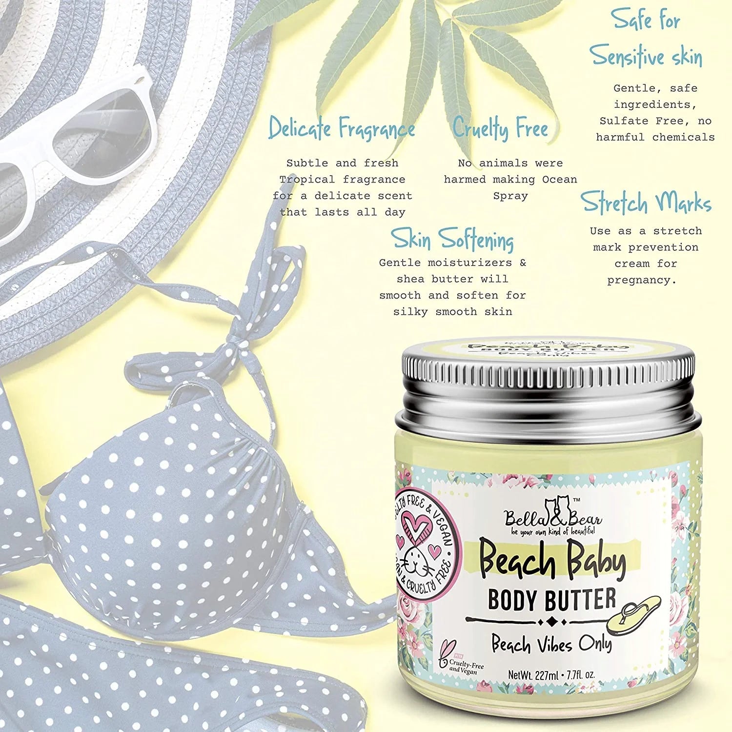 Bella & Bear Beach Baby Body Butter with Mango & Pineapple Gentle Moisturizer with Shea Butter for Silky Smooth Skin 227ml
