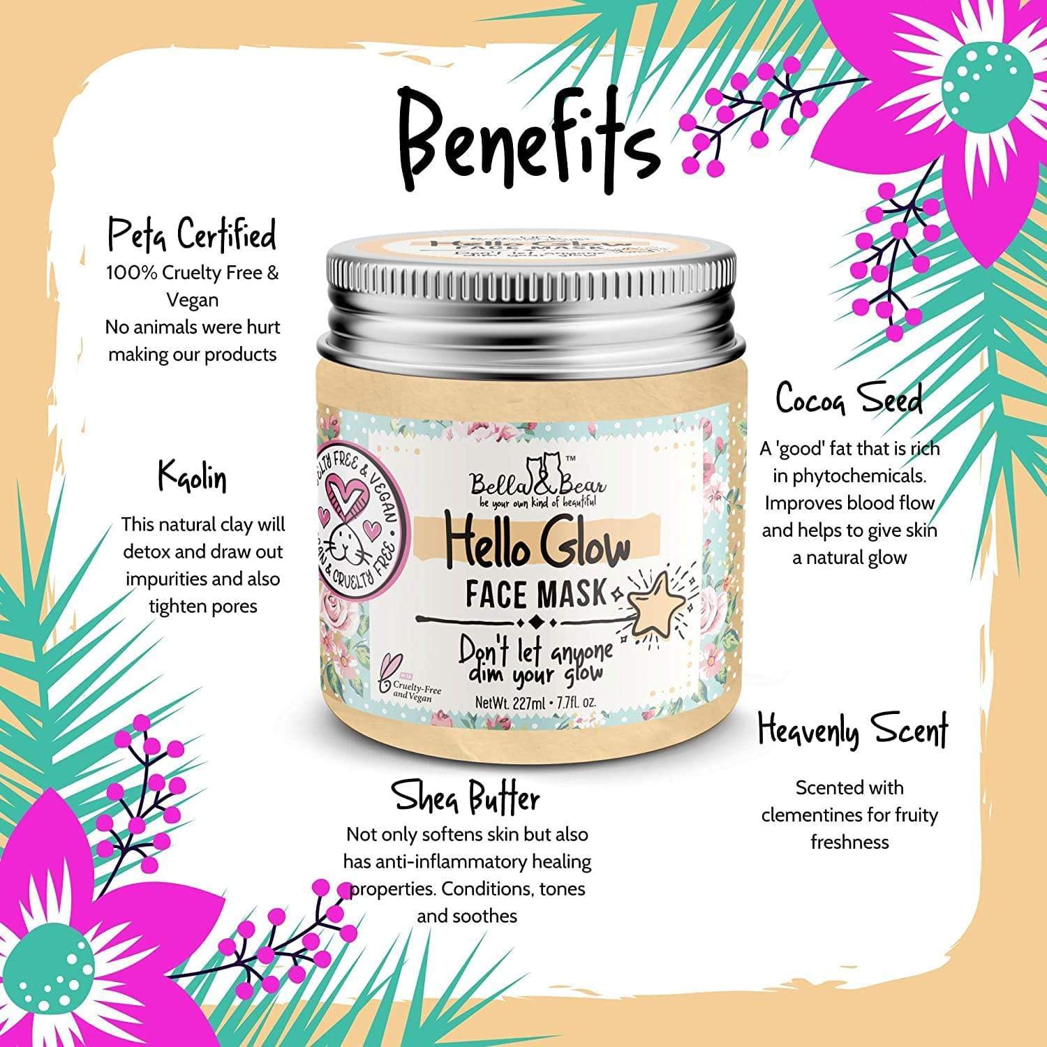 Bella & Bear Hello Glow Face Mask with skin brightening ingredients for younger looking skin 200ml