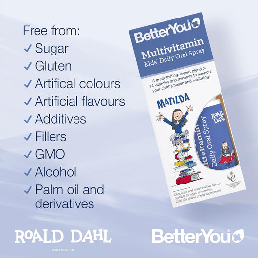 BetterYou MultiVit Junior Daily Oral Spray | Includes 14 Essential Nutrients to Support Your Child's Health And Wellbeing | Multi Vitamin | Rasberry Flavour | 25 ml