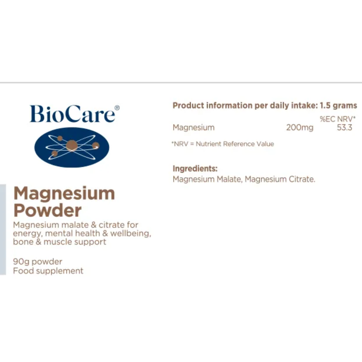 BioCare Magnesium Complex Powder of magnesium malate & magnesium citrate 90g Vegan