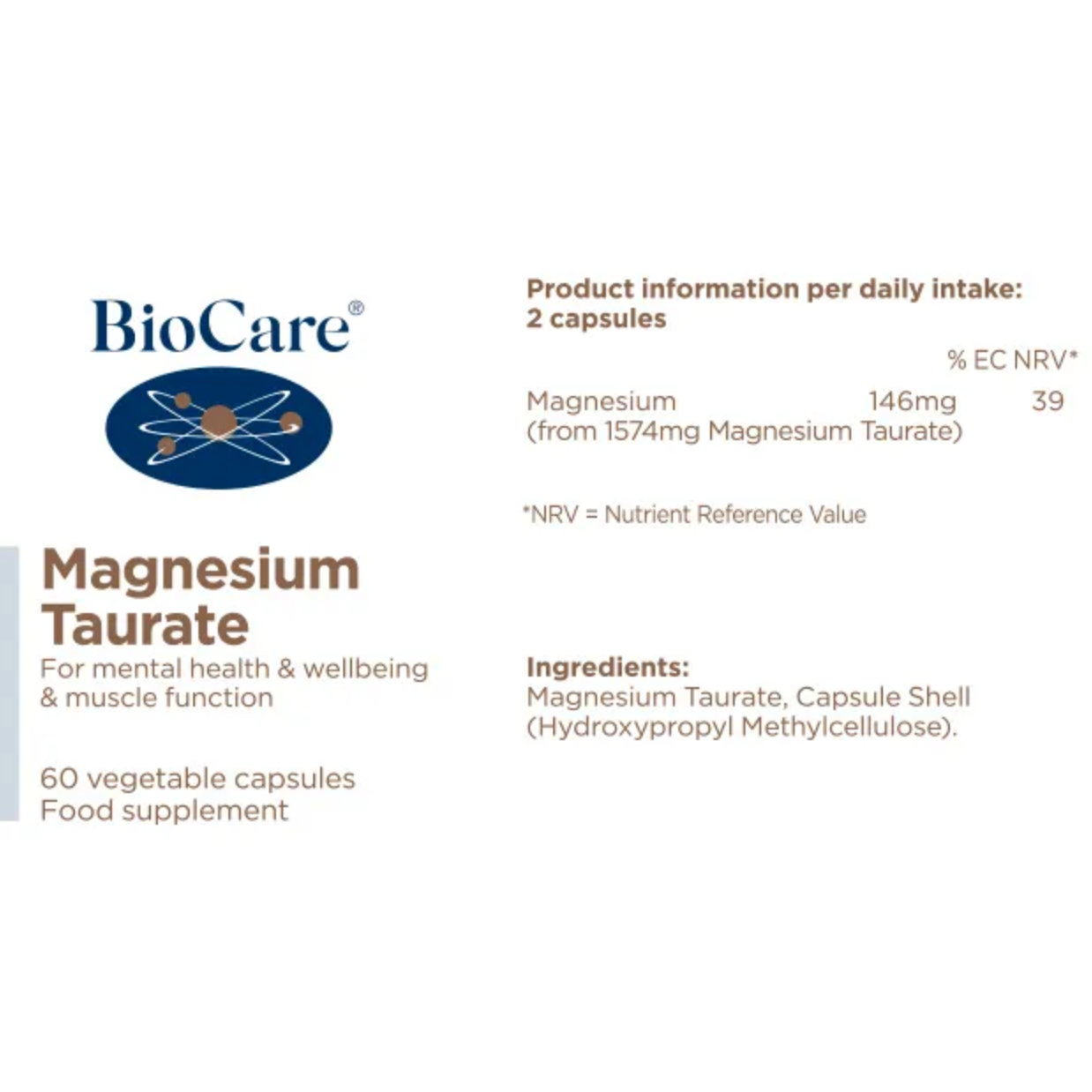 BioCare Magnesium Taurate 60 Capsules Vegan