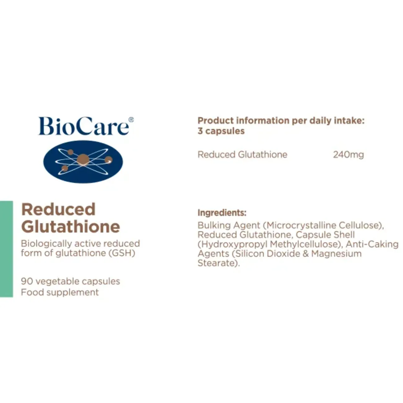 BioCare Reduced Glutathione 90 Capsules Vegan