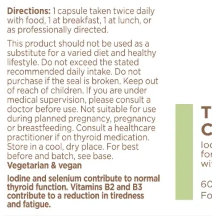 BioCare Thyroid Complex with Iodine, Selenium, B Vitamins, tyrosine & Zinc 60 Vegetable Capsules