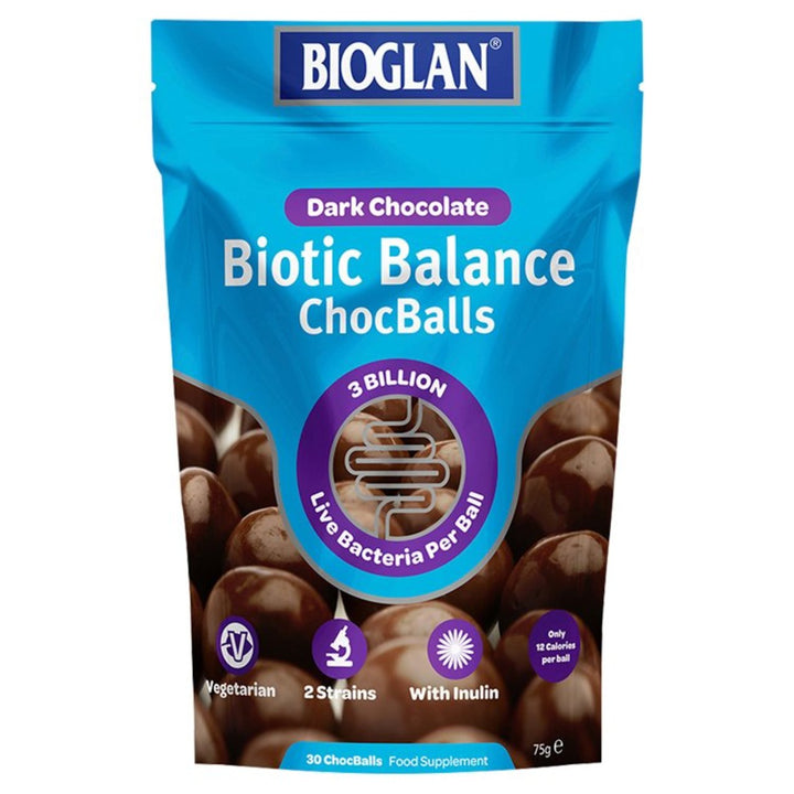 Bioglan Biotic Balance ChocBalls Dark Chocolate with 3 Billion Live Bacteria Per Ball with Inulin, Vegetarian 75g