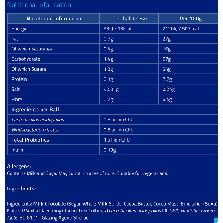 Bioglan Biotic Balance ChocBalls For Kids Milk Chocolate 1 Billion Live Bacteria Per Ball with Inulin, Vegetarian suitable for 4+ years 75g