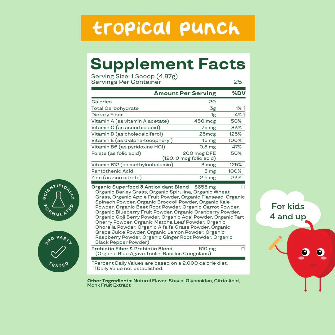 Bloom Nutrition Kids Greens and Superfoods Powder - Tropical Punch 121.75g