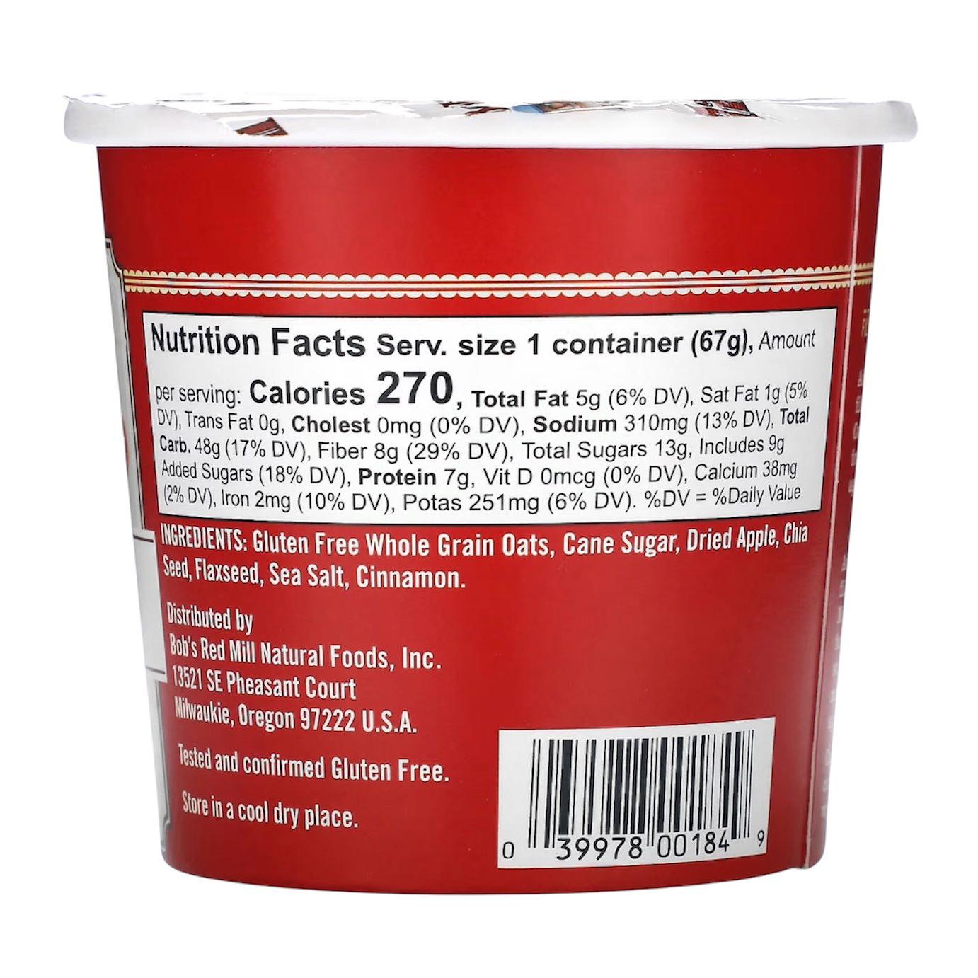 Bob's Red Mill Gluten Free Oatmeal Cup, Apple Cinnamon 67g