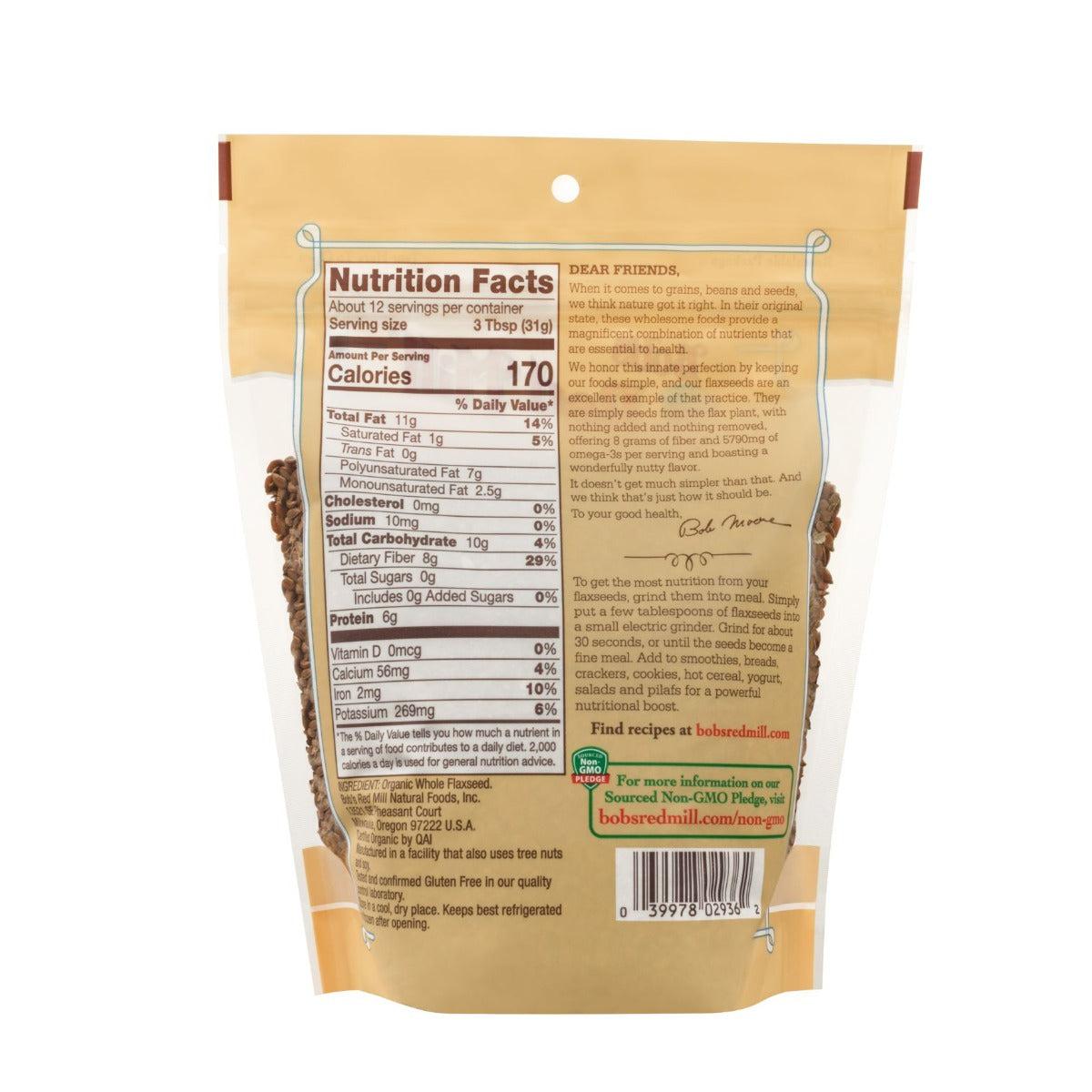 Bob's Red Mill Organic Whole Brown Flaxseeds Gluten Free 368g