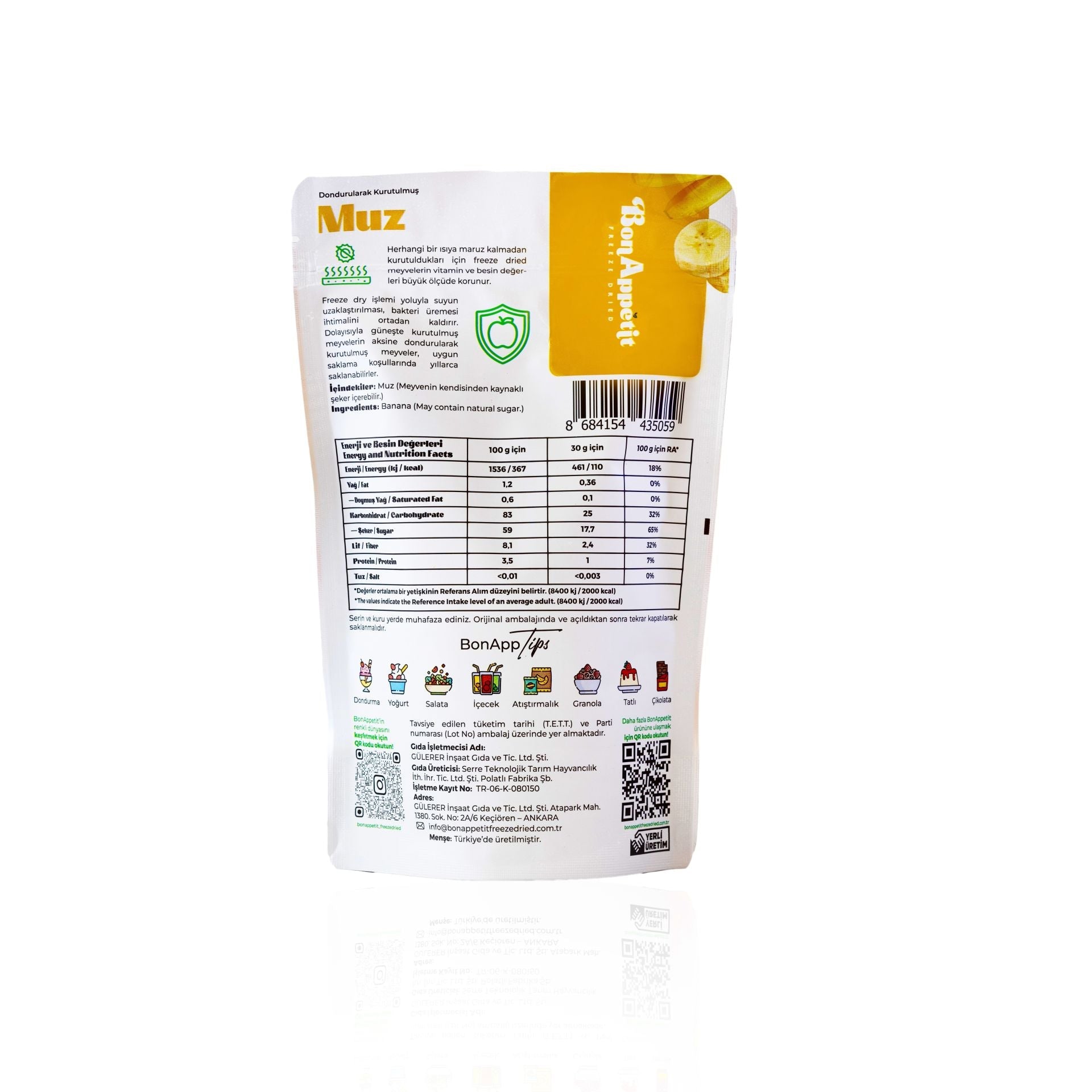 BonAppétit Freeze Dried Banana 100% Natural Gluten Free Vegan 30g