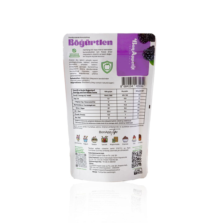 BonAppétit Freeze Dried Blackberry 100% Natural Gluten Free Vegan 15g