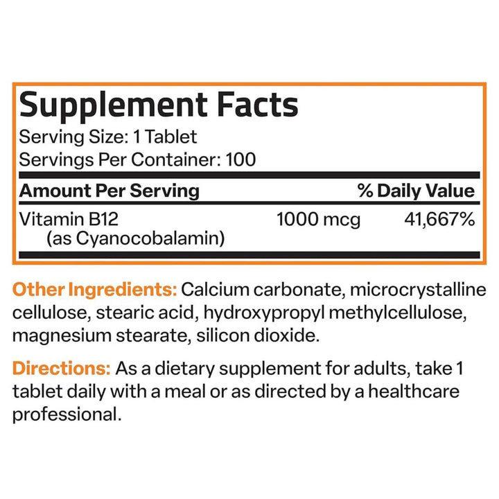 Bronson B12 Sustained Release Non-GMO 1000 MCG 100 Tablets