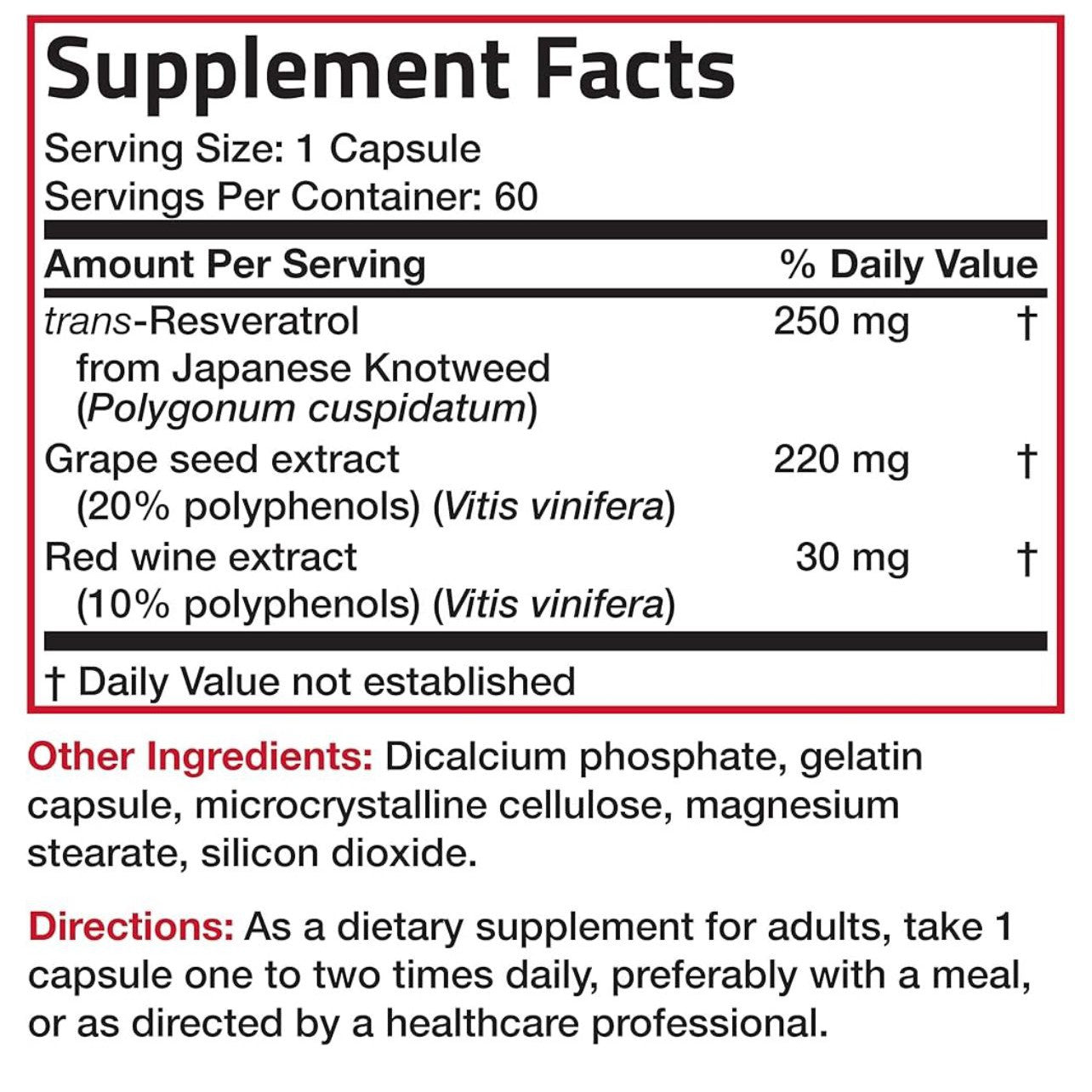 Bronson Resveratrol Complex 500mg Standardized Trans-Resveratrol 60 Capsules