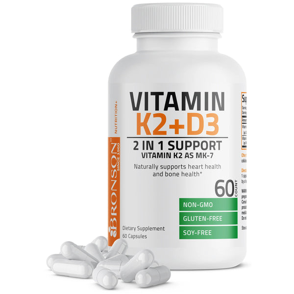 Bronson Vitamin D3 5000IU with Vitamin K2 as MK-7 60 Capsules