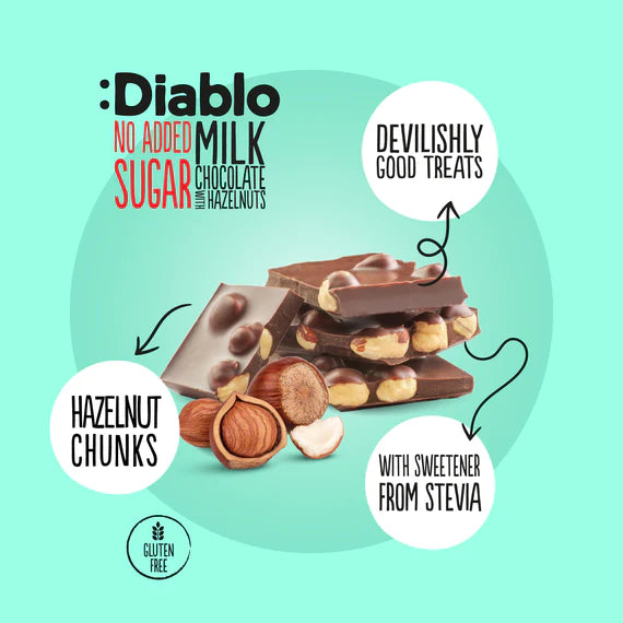 Diablo Sugar Free sugar Milk Chocolate with hazeinuts with Stevia Gluten Free 75g