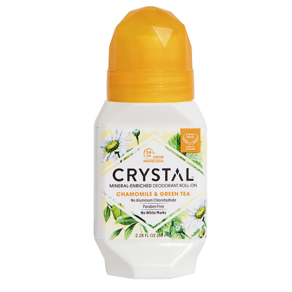 CRYSTAL Body Mineral Deodorant Roll-On Chamomile & Green Tea With 24-Hour Odor Protection, Aluminum Free Chloride Free & Paraben Free 66ml